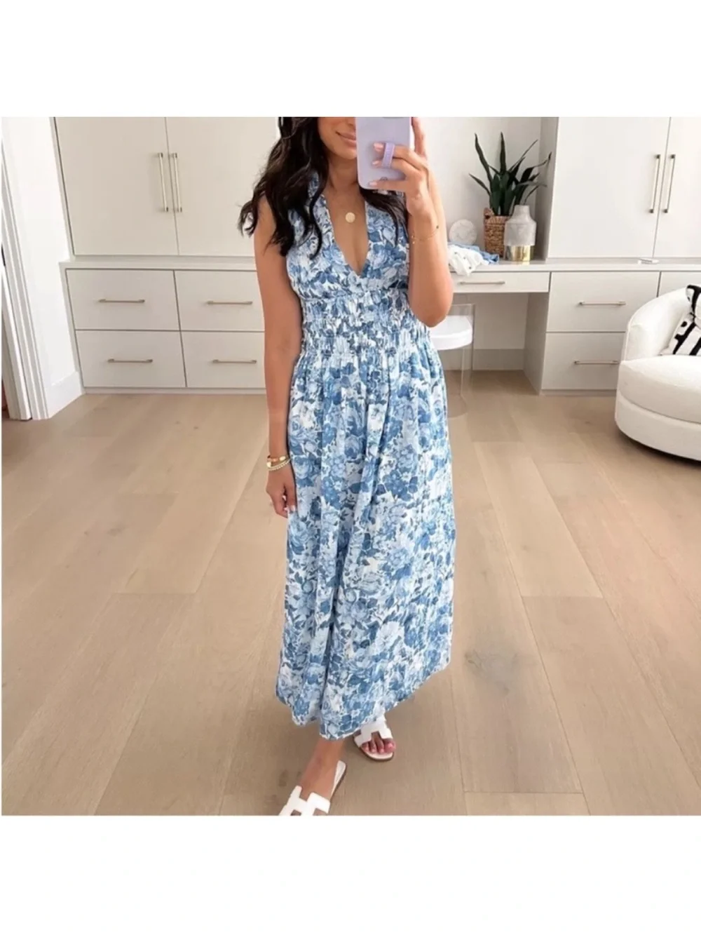 Abercrombie & Fitch Blue and White Floral Maxi Dress Medium
